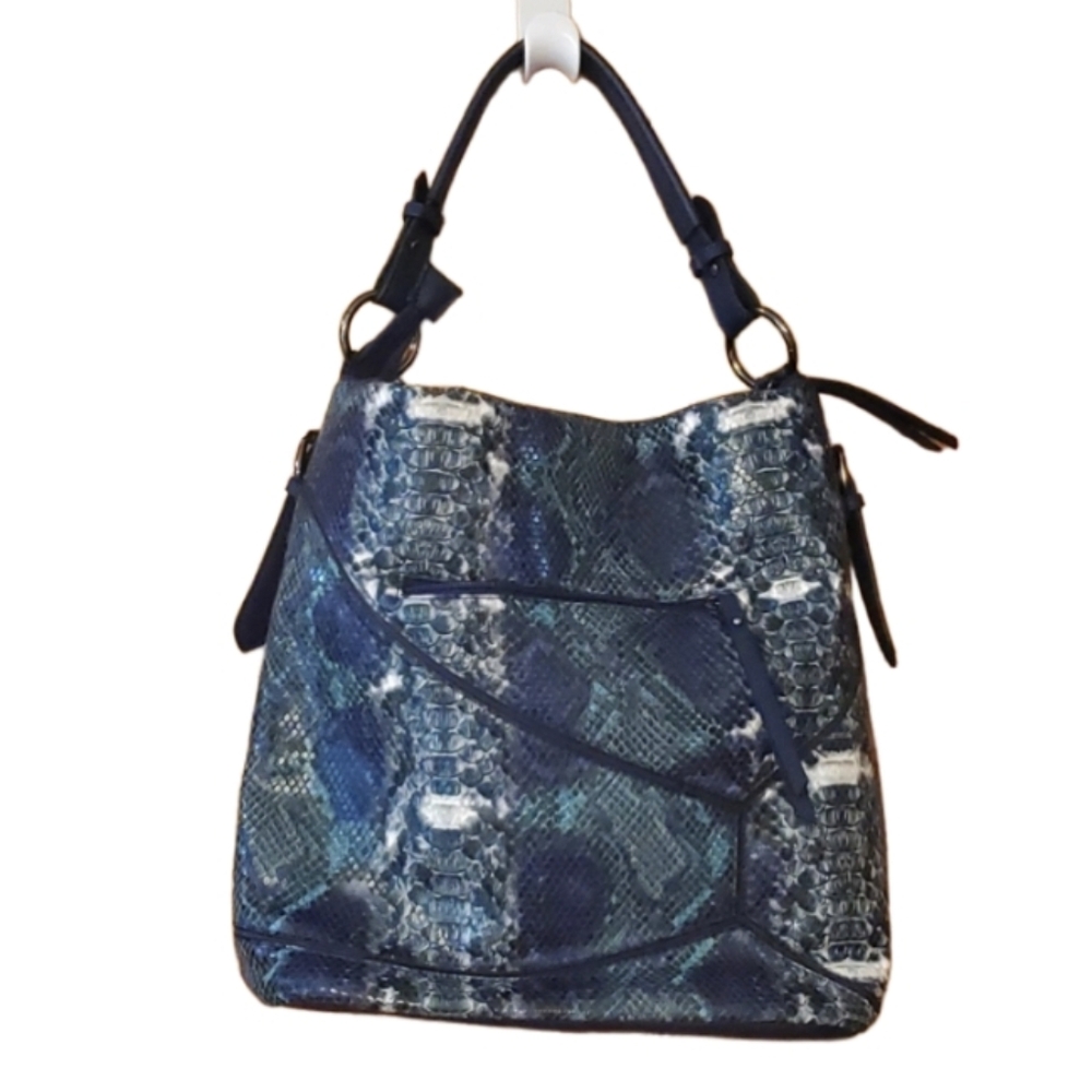 Sondra Roberts Squared Navy & Teal Snakeskin Purse‎